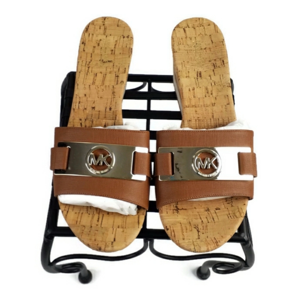MICHAEL Michael Kors ST15L Warren Platform Slide Sandals Womens Brown Leather 8